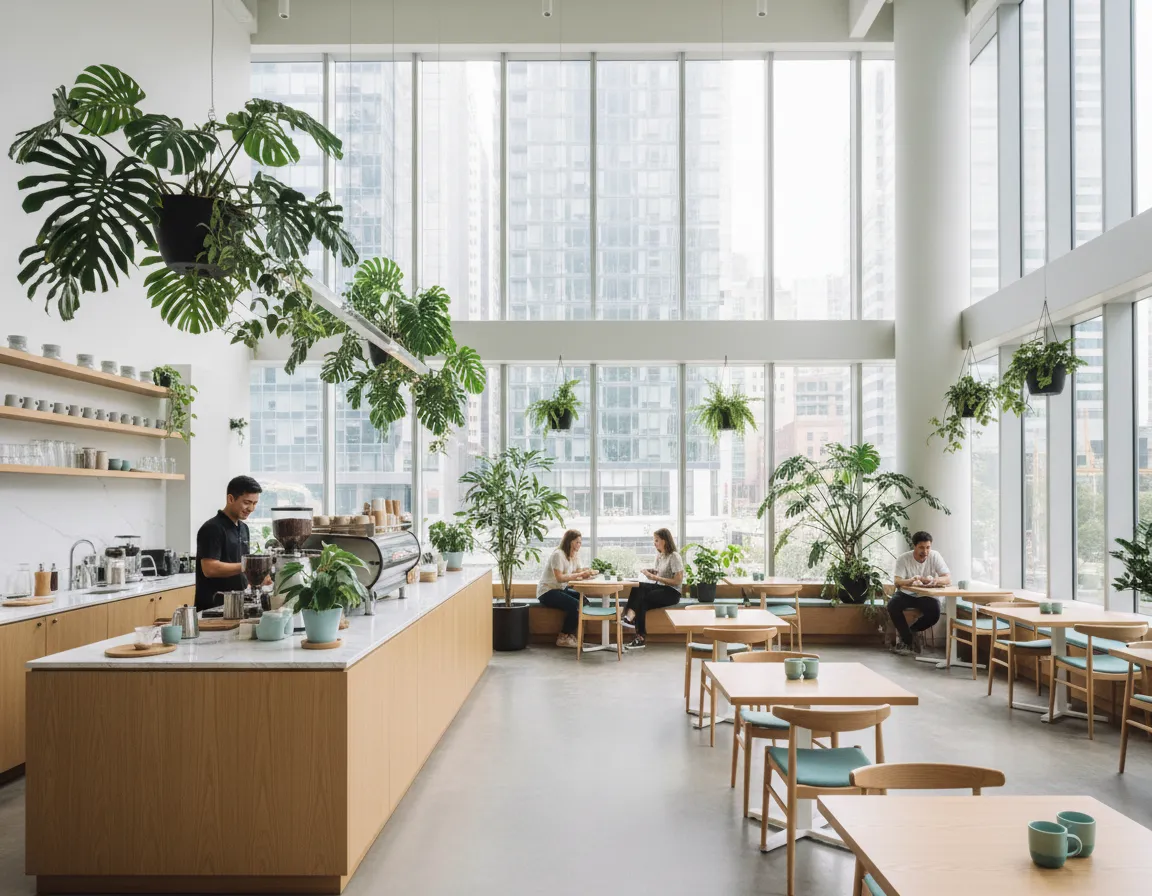 Modern café interior with natural light